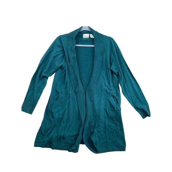 Only Necessities Medium Womens Sweater Teal Blue Long Sleeve Knit Open Front - Picture 1 of 8